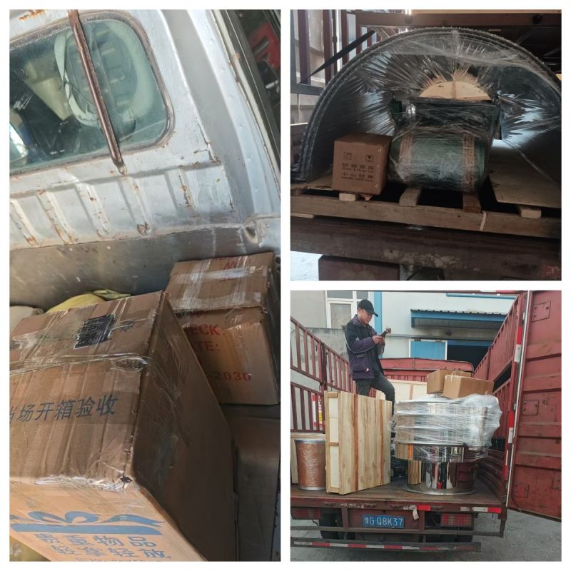 电磁给料机、超声波旋振筛、网架、收料桶发货